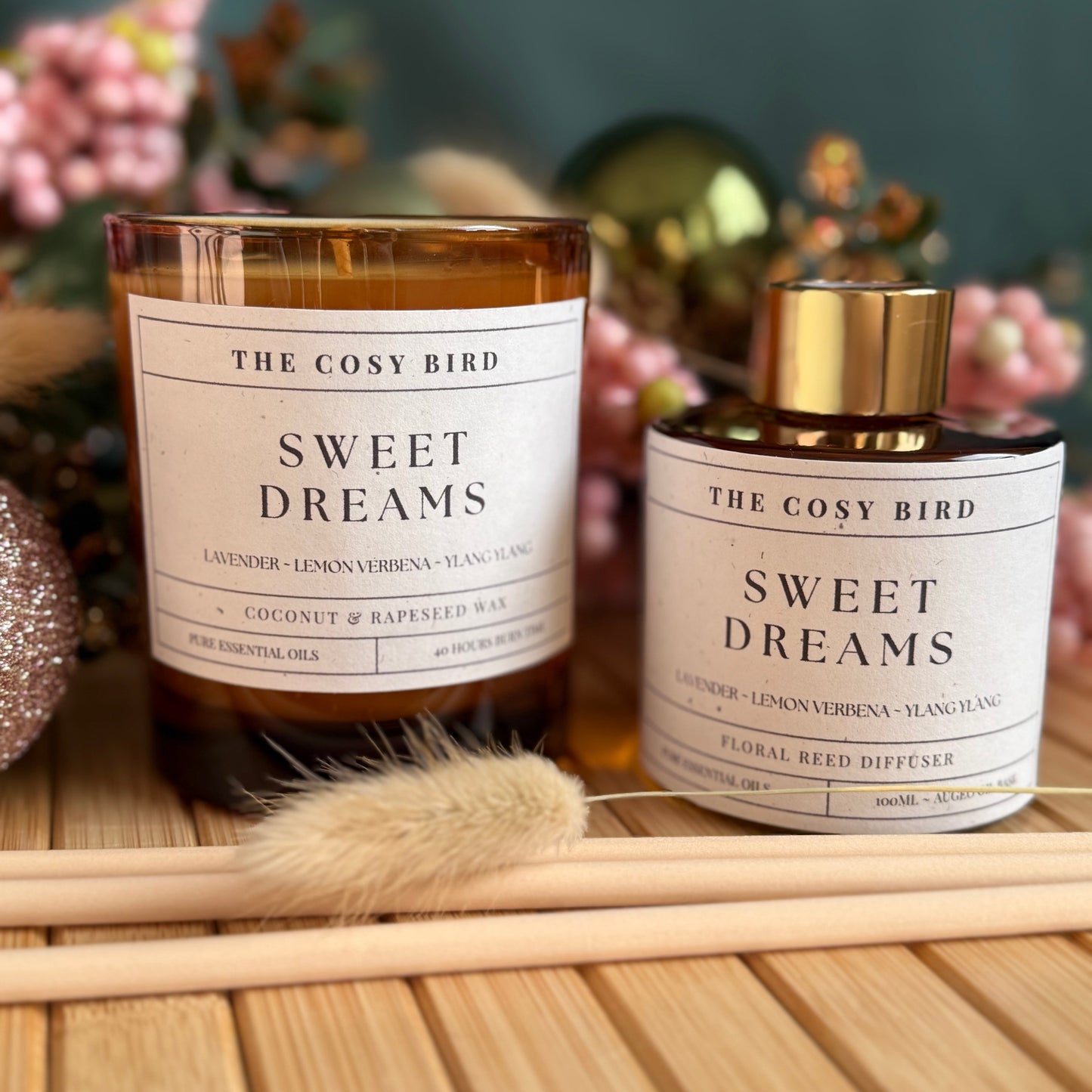 Sweet Dreams Duo – Lavender, Lemon Verbena, Cedarwood & Ylang Ylang | Calming Candle & Luxury Floral Reed Diffuser Gift Set