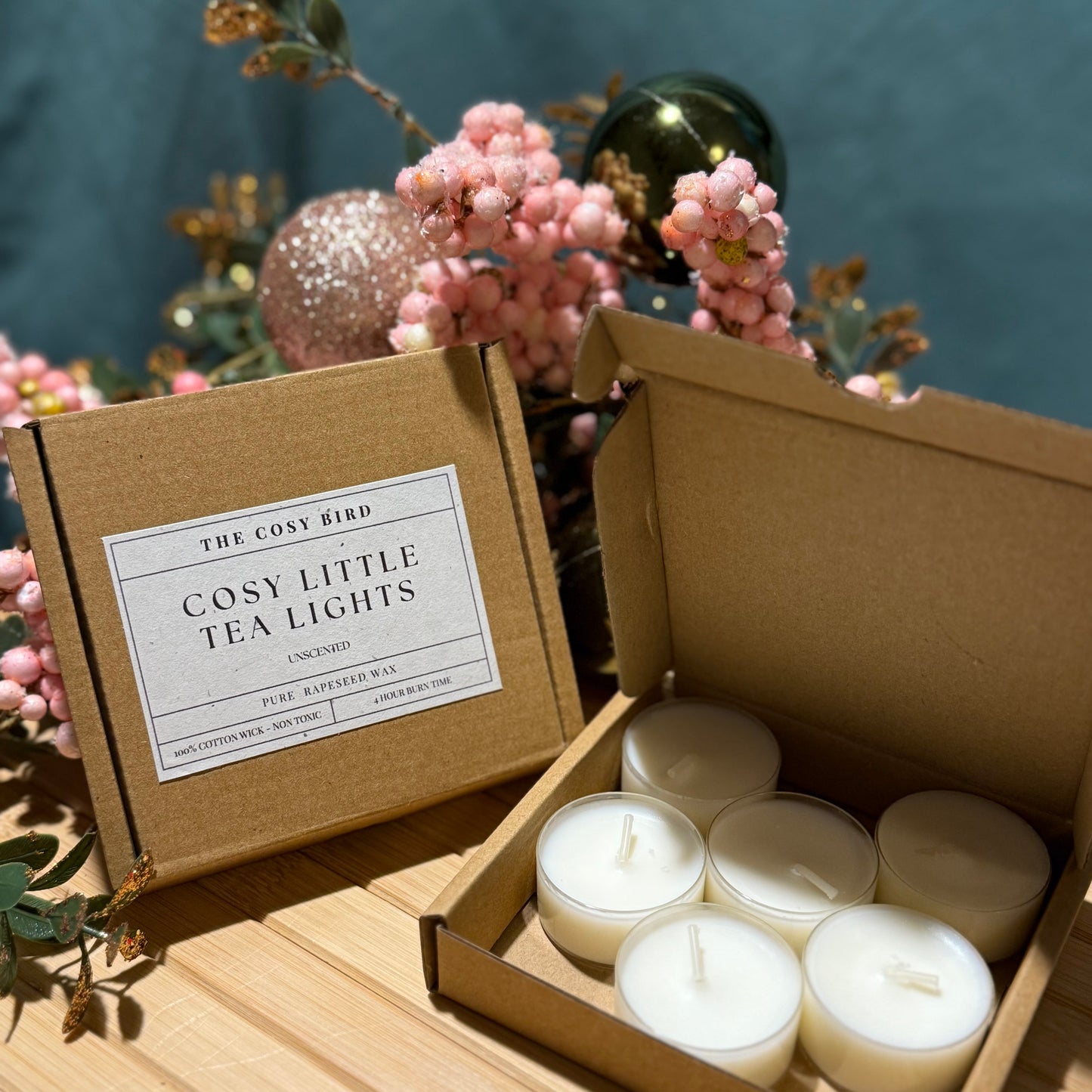 Cosy Little Tea Lights – Natural Rapeseed Wax (Box of 6 | Clean-Burning | Recyclable Cups)