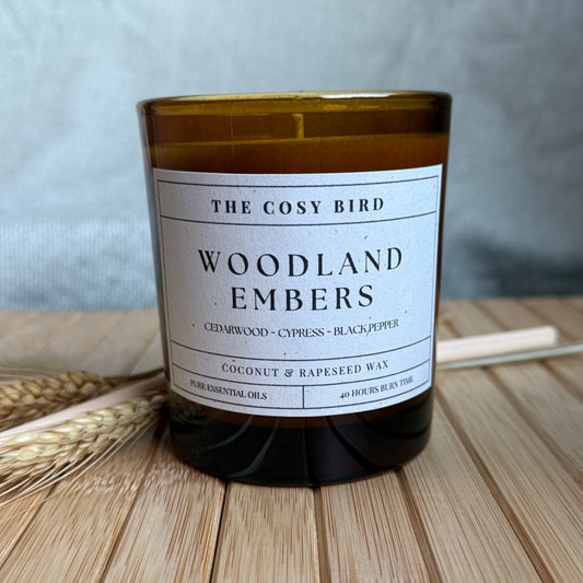 Woodland Embers Candle – Earthy & Grounding Cedarwood, Cypress, Patchouli, Black Pepper, and Sweet Orange for a Cosy Forest Ambience