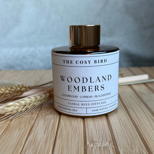 Woodland Embers Reed Diffuser – Woody & Calming Cedarwood, Cypress, Patchouli, Black Pepper, and Sweet Orange for a Long-Lasting Earthy Glow